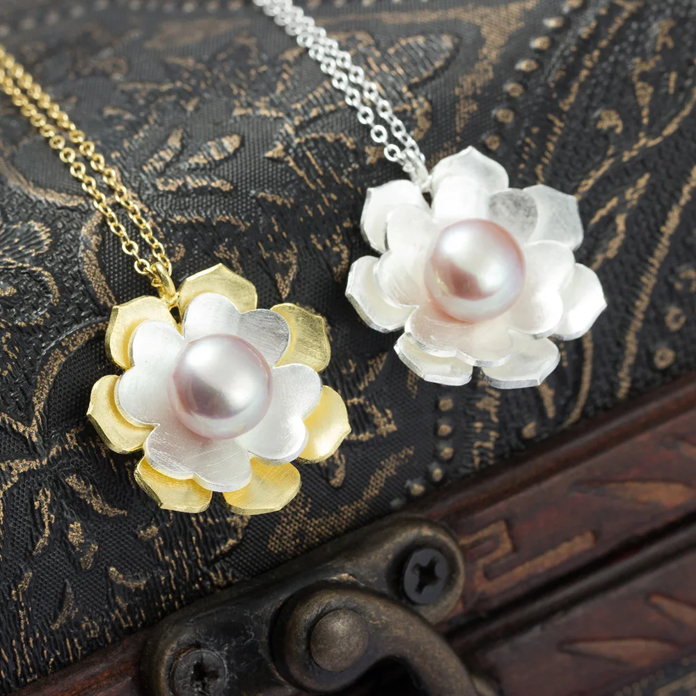 Brand new 925 sterling silver cherry flower necklace natural pearl necklaces & pendants