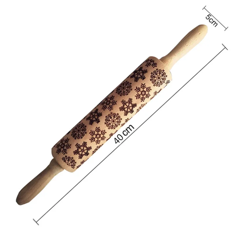 Christmas Embossing Rolling Pin Baking Cookies Noodle Biscuit Fondant Cake Dough Engraved Roller Reindeer Snowflake