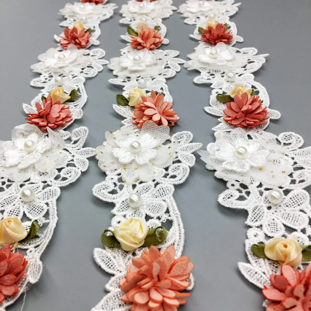1yd Vintage Rose Pearl Lace Edge Trim Wedding Ribbon Applique DIY Sewing Craft