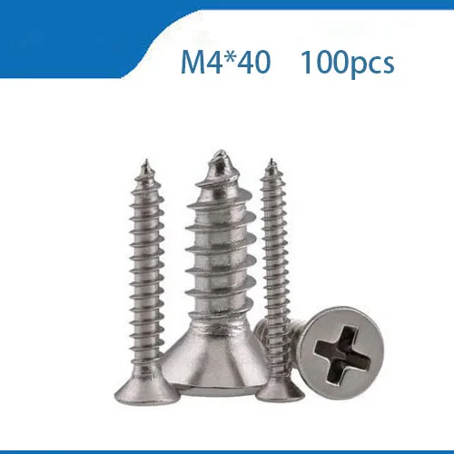 Free shipping 100pcs GB846 M4x40 mm 304 Stainless Steel flat head cross Countersunk self tapping stainless bolts nails | Обустройство