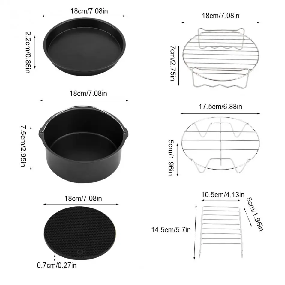 9 в 1 7 дюймов Кухня воздуха фритюрница аксессуары комплект торт баррель для пиццы шпажки стойки инструменты для приготовления пищи
