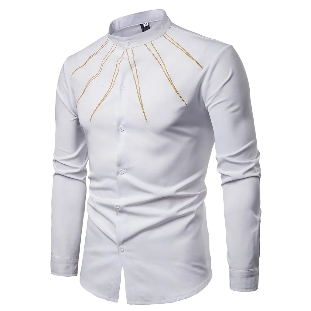 FeiTong Весна рубашка Для мужчин Повседневное Slim Fit вышивка рубашка с длинными рукавами Для мужчин s Костюмы 2019 гавайская рубашка для Для