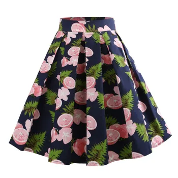 

Lemon Print High Waist Vintage Skirt Women Plus Size Cotton Pleated Goth Skirts Ladies Summer Skater Tutu Office Midi Skirt