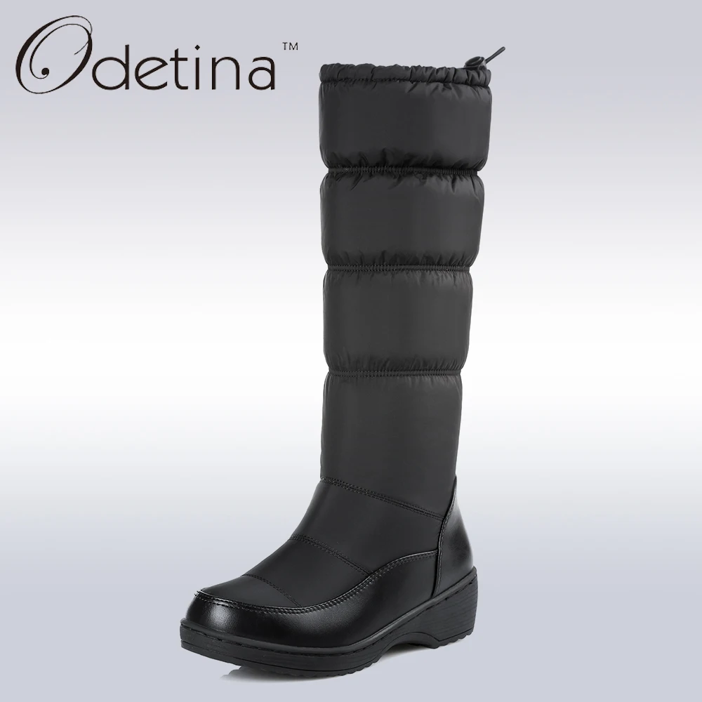 Odetina Waterproof Snow Boots Large Size Women Knee High Boots Flat