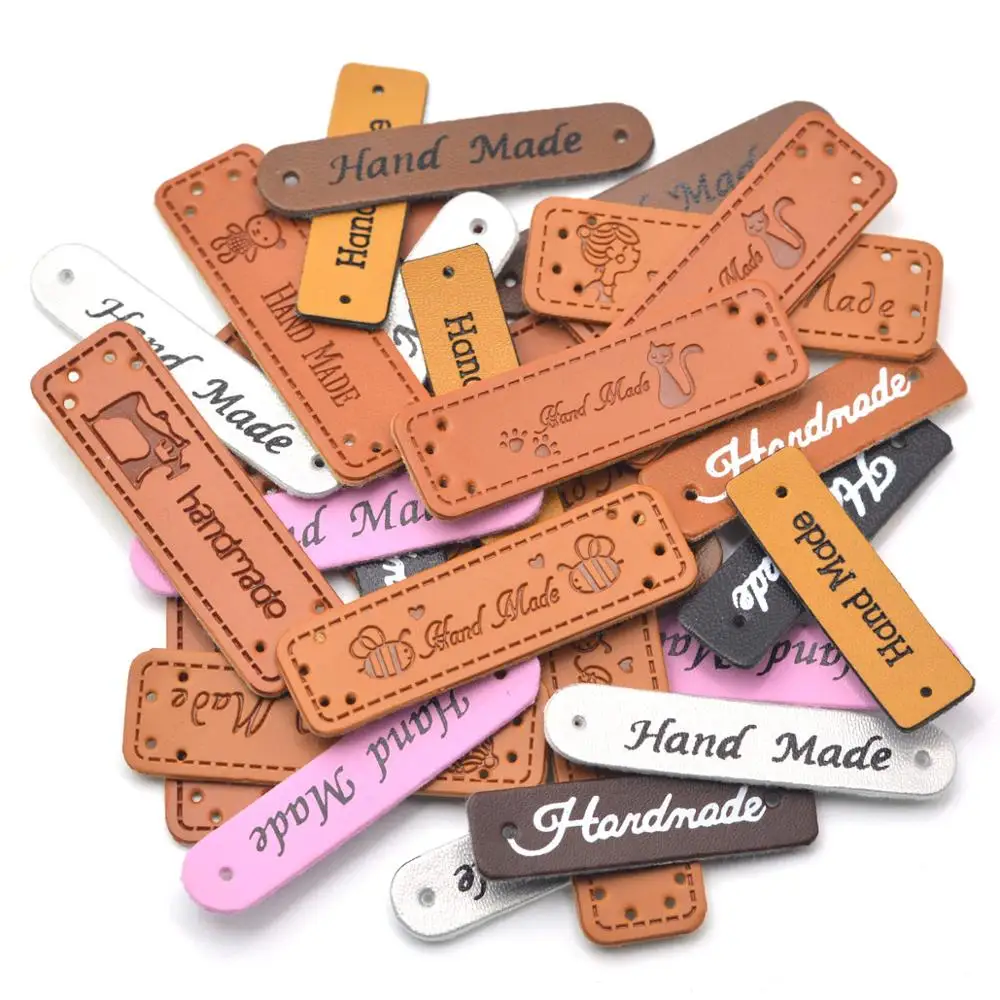 Leather Labels Clothing Labels Leather Tags Garment Labels Sewing Labels 30pcs Handmade Labels Tags Clothes Garment PU Leather Hand Made Jeans Bags Shoes DIY Sewing Supplies