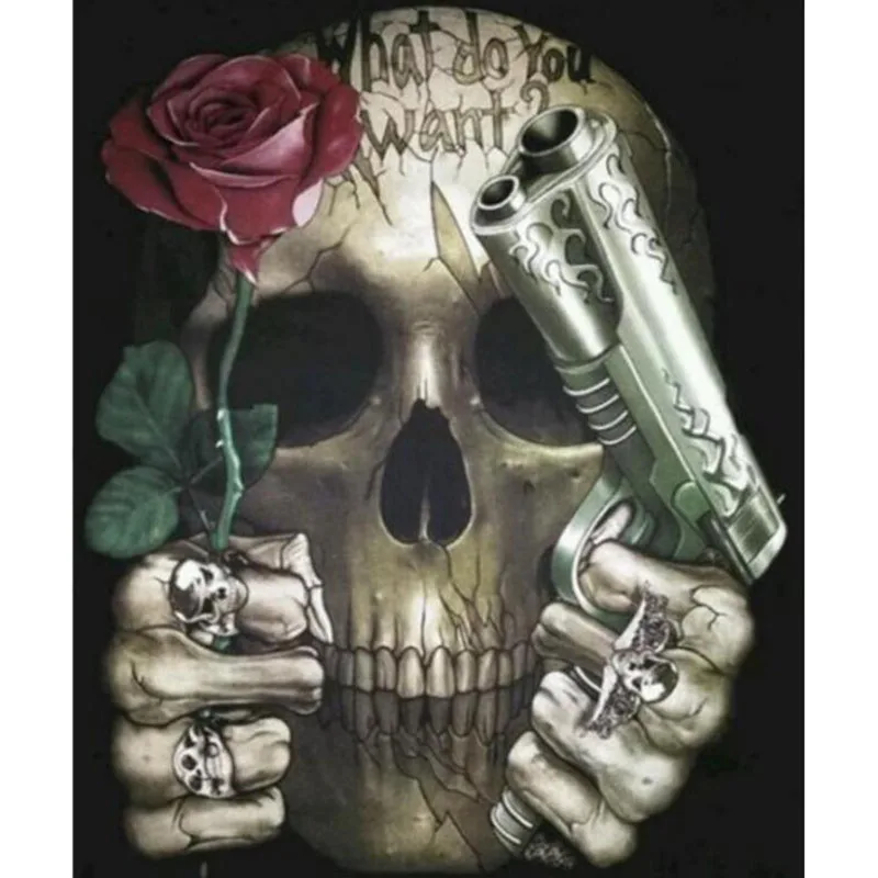 

5d diy Diamond Painting Skull Head and Gun Decal Resin Crafts Diamond Painting mosaic Cross Stitch Red Rose Flower Decor v735