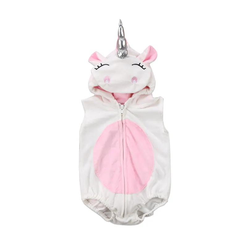 

Cute 3D Unicorn Infant Baby Kids Newborn Girl Cartoon Romper Fleece Jumpsuit Sleeveless Hooded Outfits Cosplay Costume 0-24M