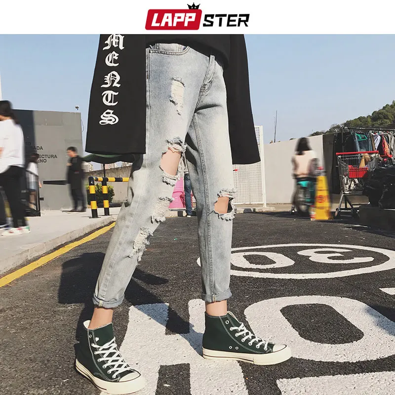 LAPPSTER Skinny Jeans Men Ripped Hole Streetwear 2020 Mens Distressed Jeans Slim Fit Male Fashion Designer Blue Denim Pants LAPPSTER Skinny Jeans Men Ripped Hole Streetwear 2020 Mens Distressed Jeans Slim Fit Male Fashion Designer Blue Denim Pants