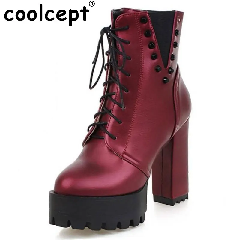 

Coolcept Size 34-43 Ladies High Heel Boots Women Warm Plush Zipper Platform Buckle Snow Boot Fashion Women Winter Footwears