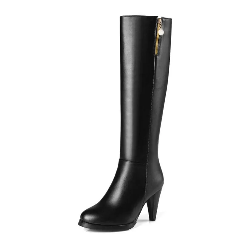 FITWEE/размеры 34-45, женские зимние сапоги до колена пикантная теплая обувь на меху на молнии женские сапоги на высоком каблуке Женская обувь для офиса - Цвет: Черный