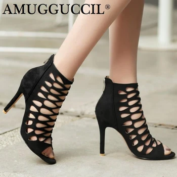 

Plus Big Size 32-46 Black Brown Purple Zip High Heel Spring Autumn Girls Females Lady Ankle Summer Women Boots X1700