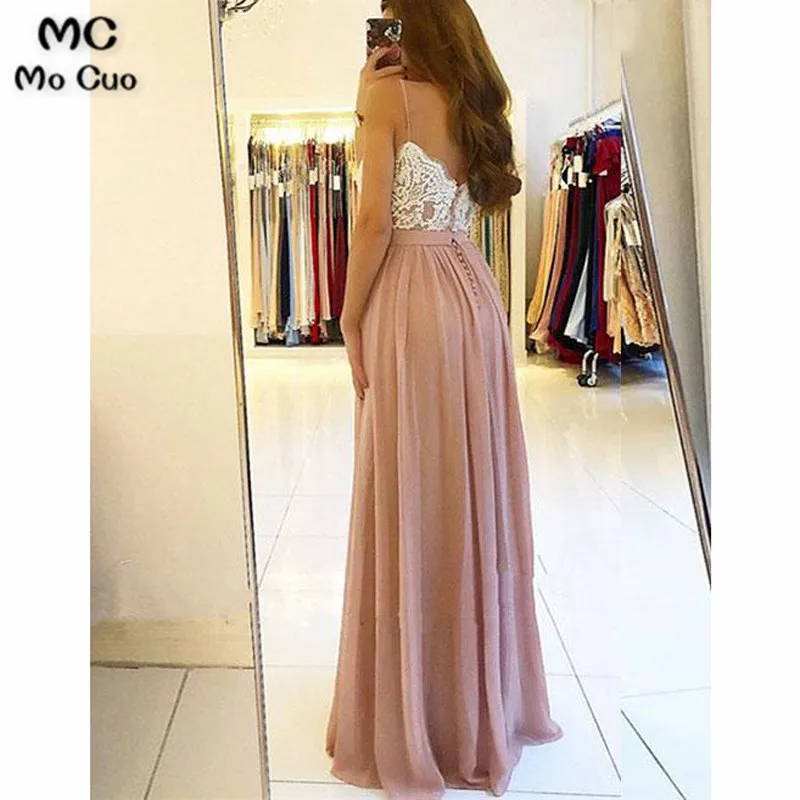 Pink lace chiffon long prom dress, pink evening dress, pink bridesmaid dress333