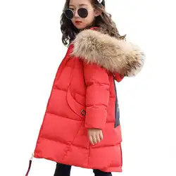 2018 зимние хлопковые ветровки с большим меховым воротником для девочек, детские длинные хлопковые теплые куртки, Детские уличные пальто