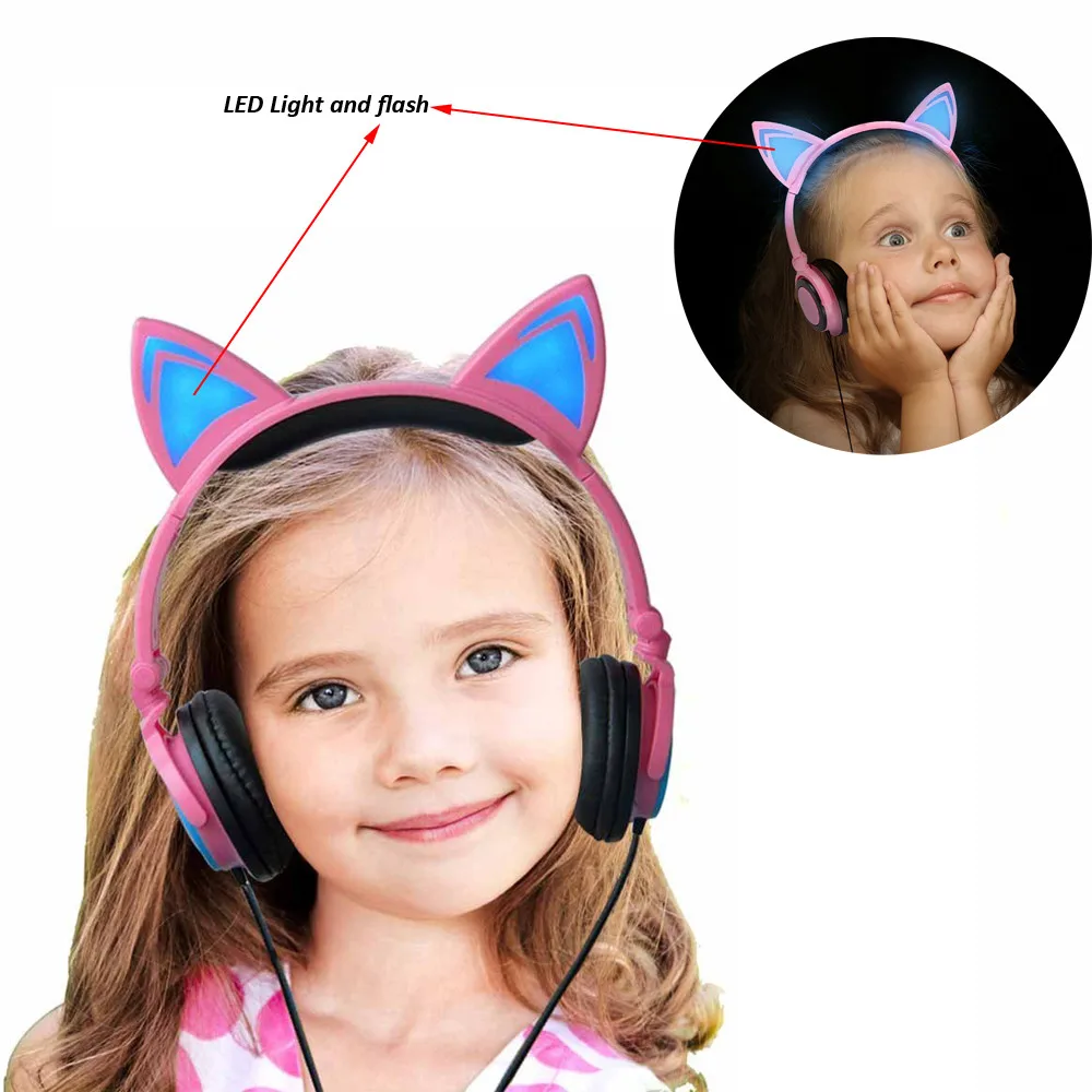 Складной кошачьими ушками светодиодный музыкальный свет цветные наушники гарнитура для ноутбука MP3 Palyer и другого типа смартфона R0406