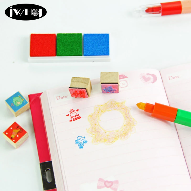 

4 pcs stamp +1 inkpad + 12 color crayons children stamps set diy Handmade Scrapbook Album decor rubber Stamps set kids toy gifts