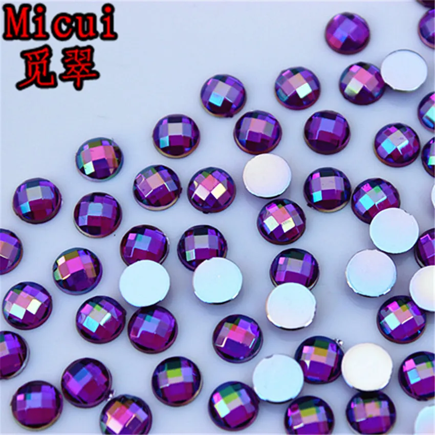 Micui 6/8mm Crystal AB Round Acrylic Nail Rhinestones Flatback Glue On Non Hotfix Stones Appliques For Craft DIY Nail Art MC341