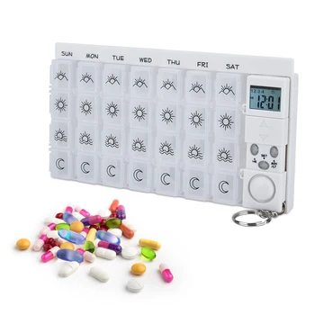 

28 Grids Pocket Pill Case Splitters Alarm 7 Days Medicine Organizer Storage Tablet Pill Box Container Pill Dispenser Keychain