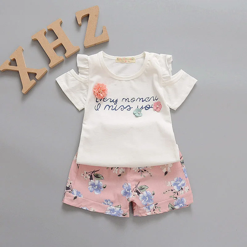 Baby Girl Clothes Summer Off Shoulder T-shirt+ Floral Shorts Children Clothes Little Girl Kids Outfits Fashion Sport Suit Set Baby Girl Clothes Summer Off Shoulder T-shirt+ Floral Shorts Children Clothes Little Girl Kids Outfits Fashion Sport Suit Set