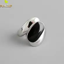 Flyleaf Ins стильное черное эпоксидное широкое Открытое кольцо для лица Настоящее кольца из стерлингового серебра 925 для женщин Высокое качество ювелирные изделия Femme подарок