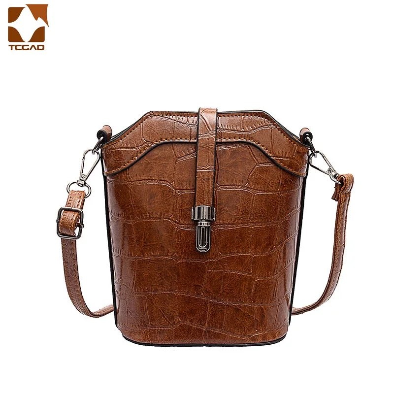 

TCGAD 2019 Crocodile Pattern PU Ms. handbag New Retro High Quality Bucket Bag casual Contracted joker Shoulder Messenger Bag