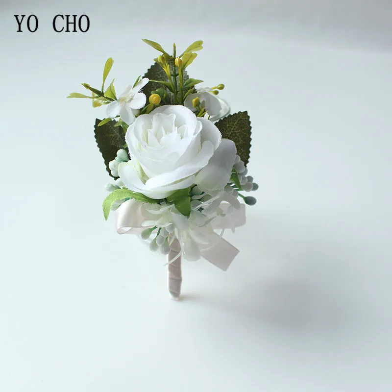 wedding boutonniere corsage white roses silk flowers (36)