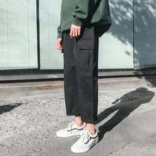 Washing Material Cargo Nineth Pants Men 2018 Loose Style Men's Pants Cotton Man Trousers Black White Khaki Green