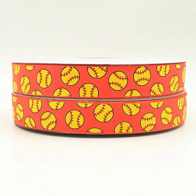 Q&N ribbon wholesale 7/8inch 22mm yellow softball silk screen print
