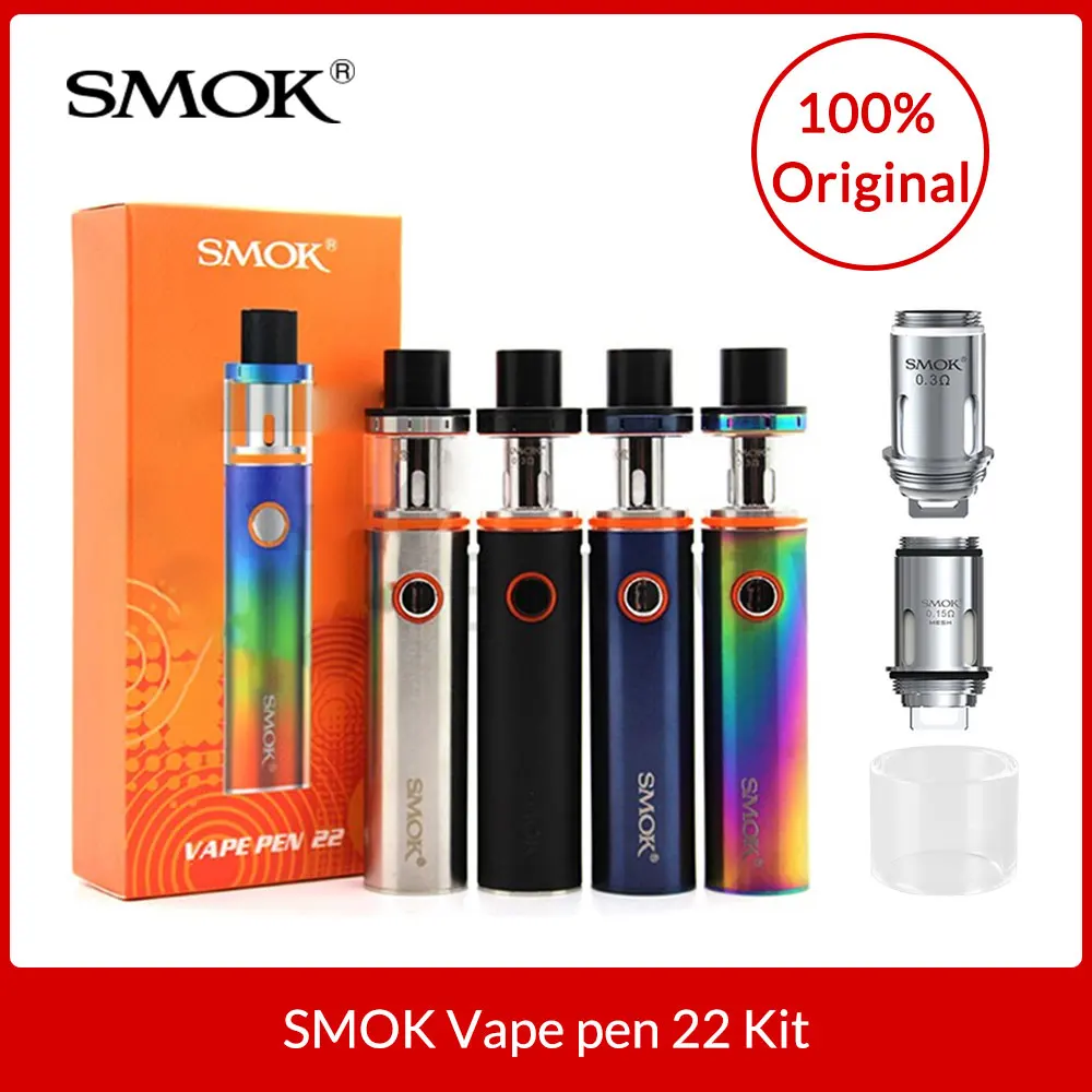 Original SMOK Vape pen 22 Kit Built in 1650mAh battery+0.3ohm/0.15ohm Mesh Coil electronic cigarette smok vape pen kit vs stick