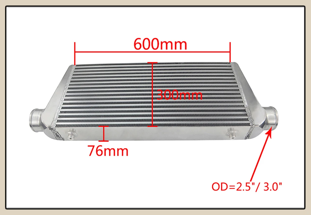 LZONE-600*300*76 мм Универсальный турбо интеркулер бар и пластина OD = 2," /3,0" Переднее Крепление интеркулера JR-IN816-25/30