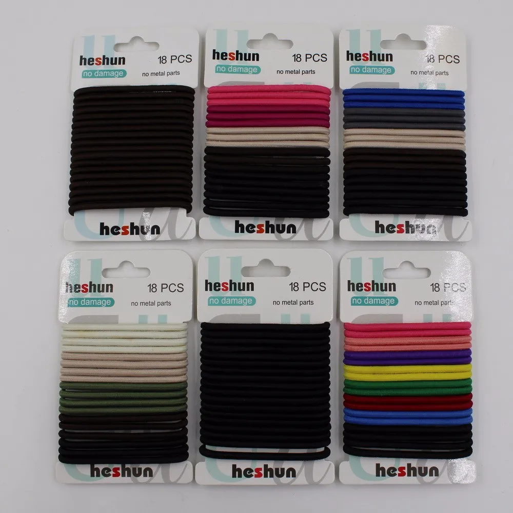 18Pcs/Card Basic Black High Elastic Rubber Hair Bands Tie Set For Women Girl Colourful Ponytail Holder Rope Hair Accessories hair bows for women