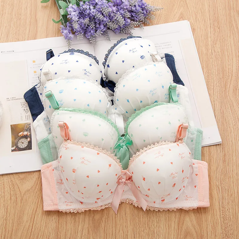 2016 New Lace thin cup Bra 70 75 80 85 Dot Print lingerie push up bras for Young girls plus size bralette