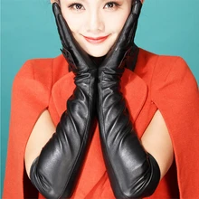 WOWTIGER женский темперамент Европы и перчатки с бантиком Осень Зима теплые длинные сгибы длинные кожаные перчатки женские перчатки s