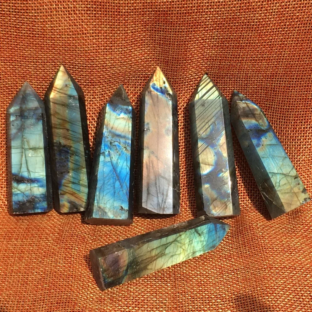 2PCS Natural labradorite obelisk quartz crystal wand point healing