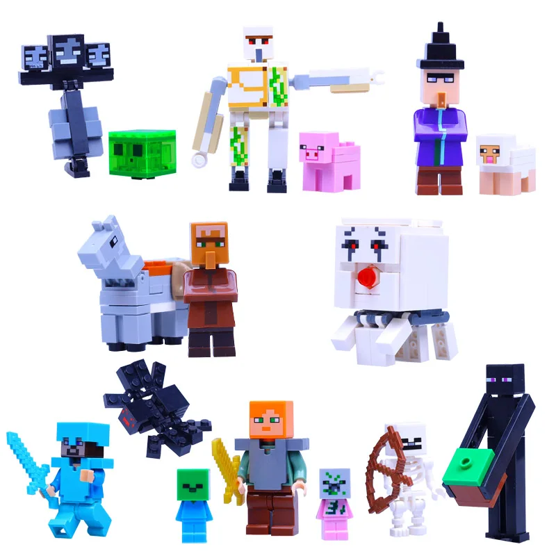 

Minecrafted LegoINGlys Zombies Skeleton Compatible LegoINGlys Minifigure Steve Alex Building Blocks Bricks Set Toys For Children