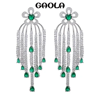 

Luxury Jewelry Elegant Micro-inserts AAA CZ Long Crystal Tassels Flowers Shape Dangle Drop Earrings for Women GLE5202