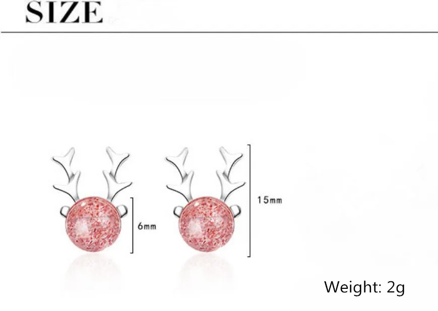 Новинка; Лидер продаж клубника кварц Олень Лось серьги стержня для Для женщин 925 пробы серебро рождественские украшения бусинах SAE12