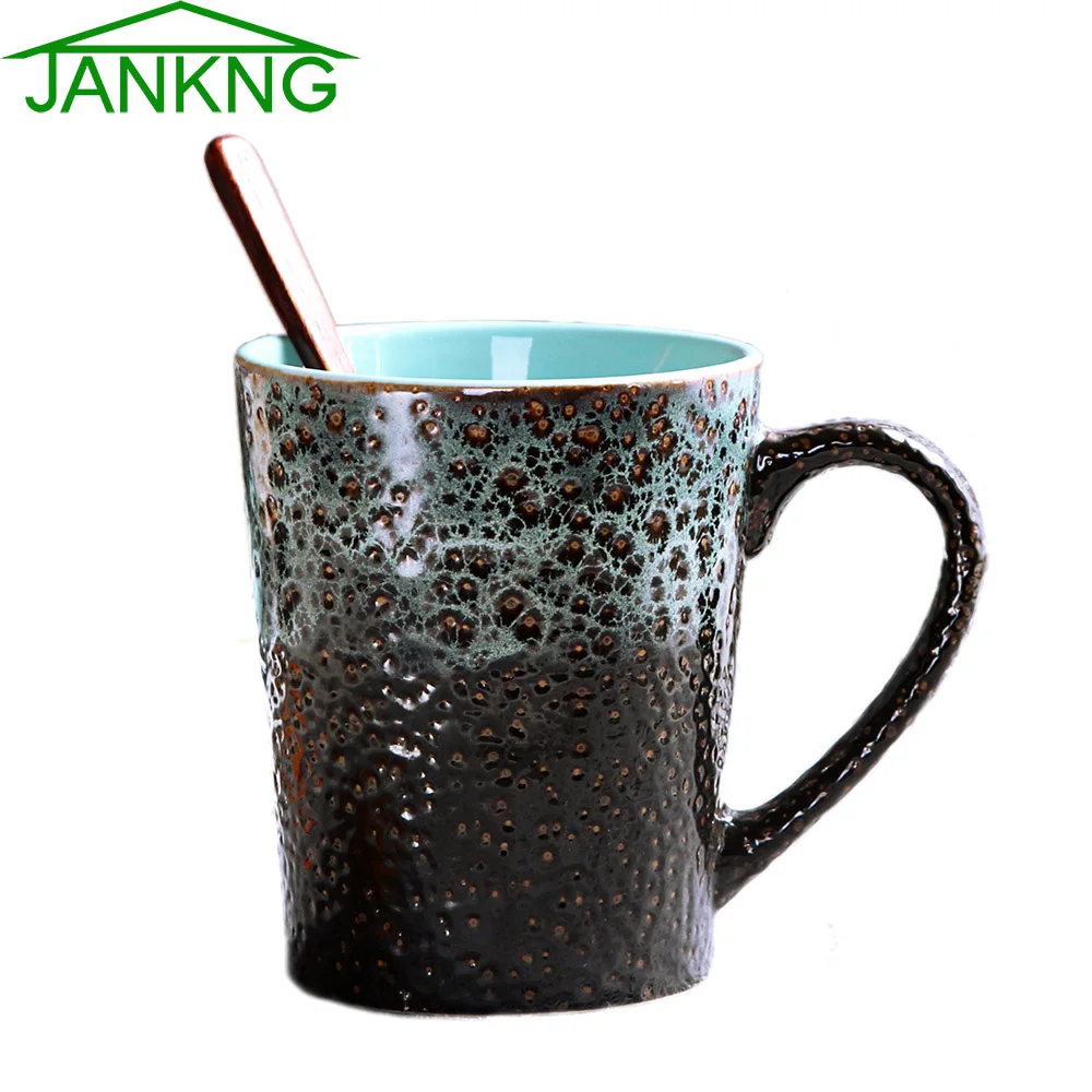 JANKNG 435mL Western Design Ceramic Coffee Mugs Cup Hand Painted Coffee Blue Sea Travel Mug Milk