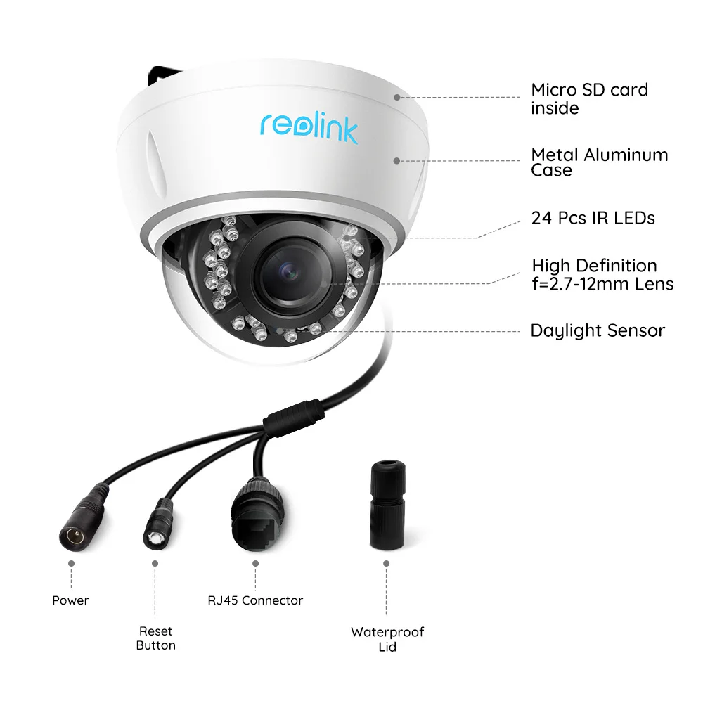 Reolink POE IP Камера HD 5MP Автофокус Зум Уличное Купольное Внутреннее Водонепроницаемое Видеонаблюдение ONVIF Безопасности Кам RLC-422-5MP