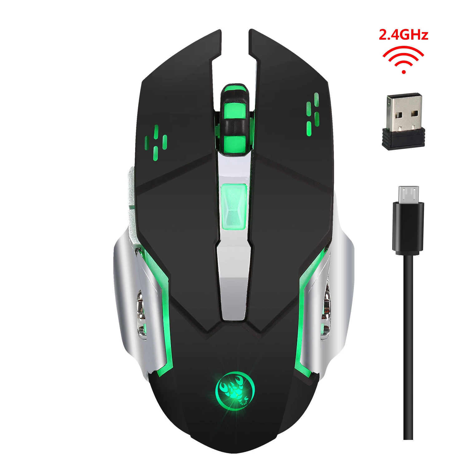 Rocketek 2.4G wireless rechargeable gaming mouse 7 color backlight adjustable 2400DPI Ergonomic Mice for PC laptop game LOL PUBG