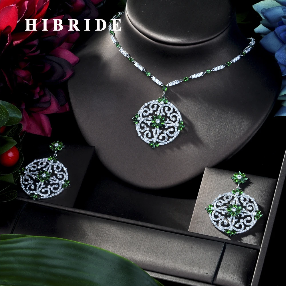 HIBRIDE Роскошные Искрящийся Блестящий фианит серьги ожерелье тяжелый ужин