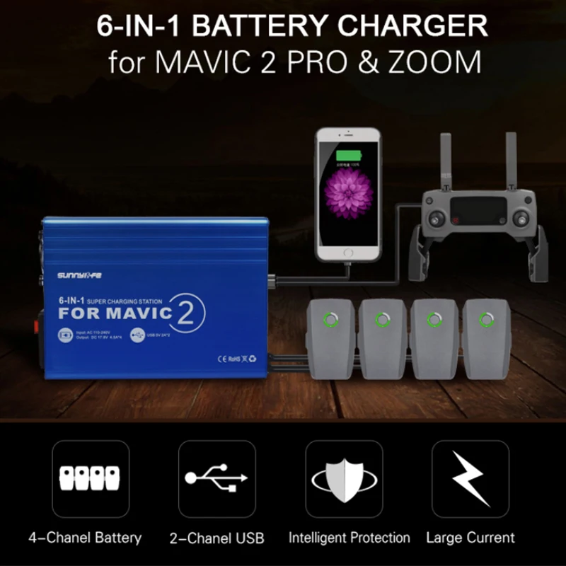 Mavic 2 pro 6-IN-1 Battery Charger/Remote Controller charger with USB Super Charging Station for DJI MAVIC 2 PRO & ZOOM Drone цена Mavic 2 pro 6-IN-1 Battery Charger/Remote Controller charger with USB Super Charging Station for DJI MAVIC 2 PRO & ZOOM Drone цены онлайн
