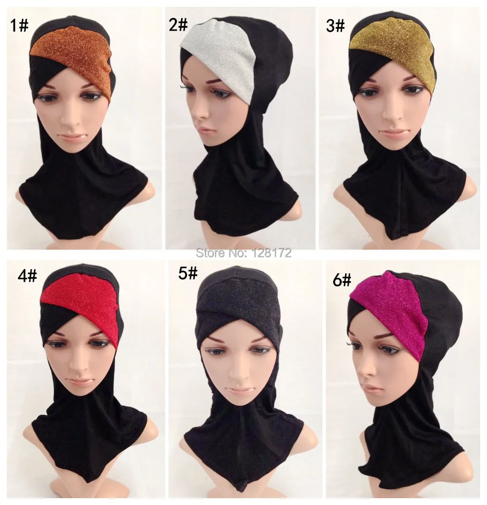 Double layer two color cross muslim inner hijab hat, Fil 