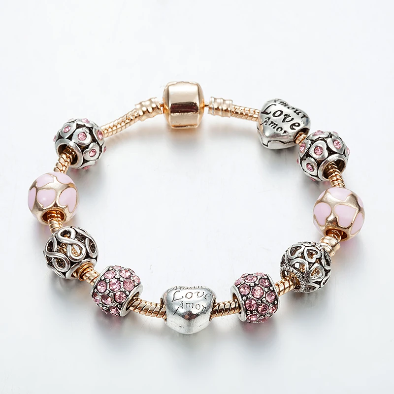 

ANNAPAER Brand Love Heart Charm Bracelets & Bangles for Women Gold Chain Crystal Beads Bracelets Jewelry Dropshipping PB16108