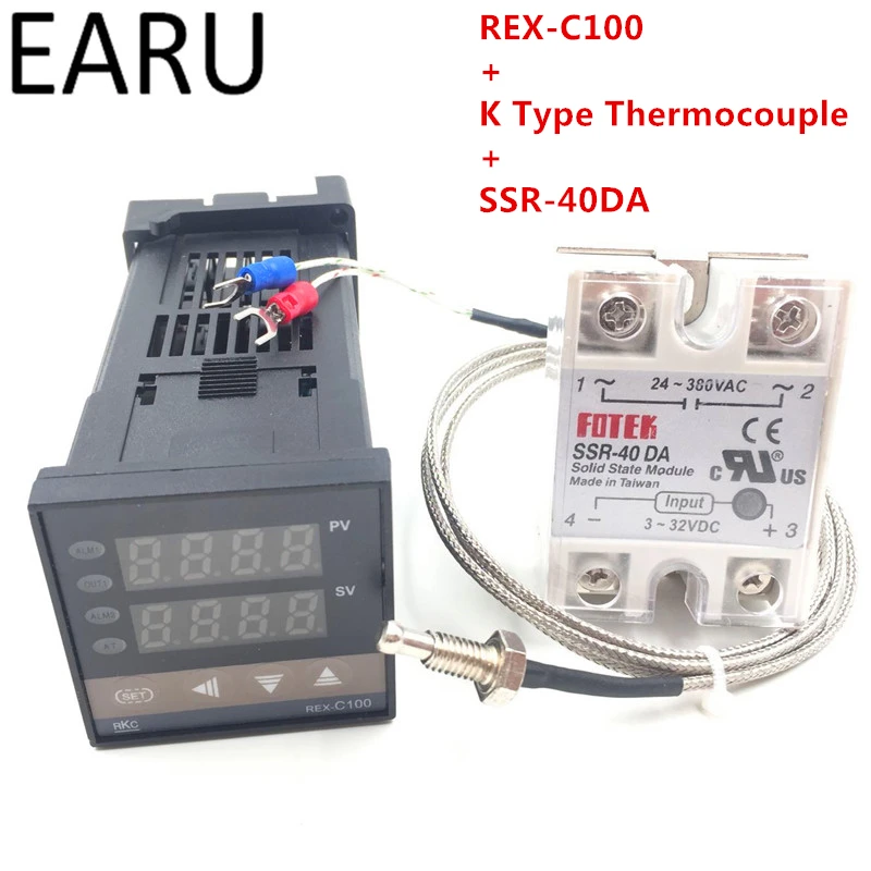 RKC цифровой PID регулятор температуры Термостат REX C100 + Макс 40A SSR 40DA реле K термопары