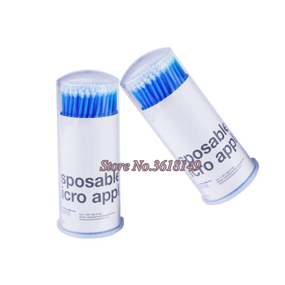 

100Pcs Disposable Micro Applicators Mascara Brushes Blue Mini Swab for Eyelashes Extensions Eyelash Glue Cleaning Stick Regular