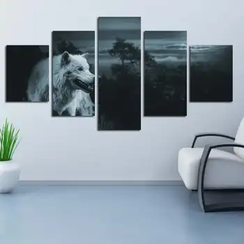 

5pcs/set Unframed Modern Canvas print of Wolf in Dark Timber Fancy Wall Art for Home Decoration