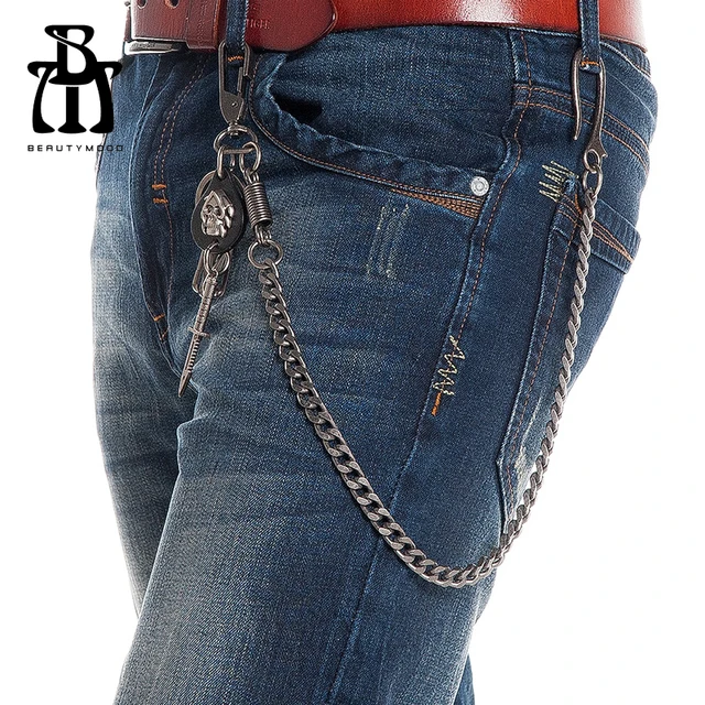 2016 Jeans Keychain Hip Hop Devil Head Mini Sword Metal Alloy Pants