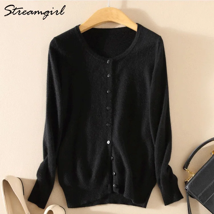 Knitted Cardigan Women Cashmere Wool Female Cardigans Short Black Cardigan Plus Size Cardigans Big Size Women Tops Spring - Цвет: Black