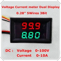 Rd Dc 0-100V/10A Led Display Kleur Rood + Groen 0.28 Digitale Amperemeter Voltmeter 5 Draad 3 Bit Auto Voltage Stroom Meter [4 Stks/partij]