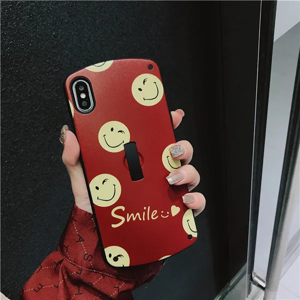 Винно-красные чехлы для телефонов с кольцом для iphone X XR XS Max 6 6S 7 8 Plus, Модный чехол с изображением улыбки, невидимая задняя крышка с подставкой - Цвет: Wine red smile